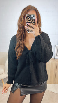 Strick Cardigan mit einer Schleife / schwarz Art. 12613