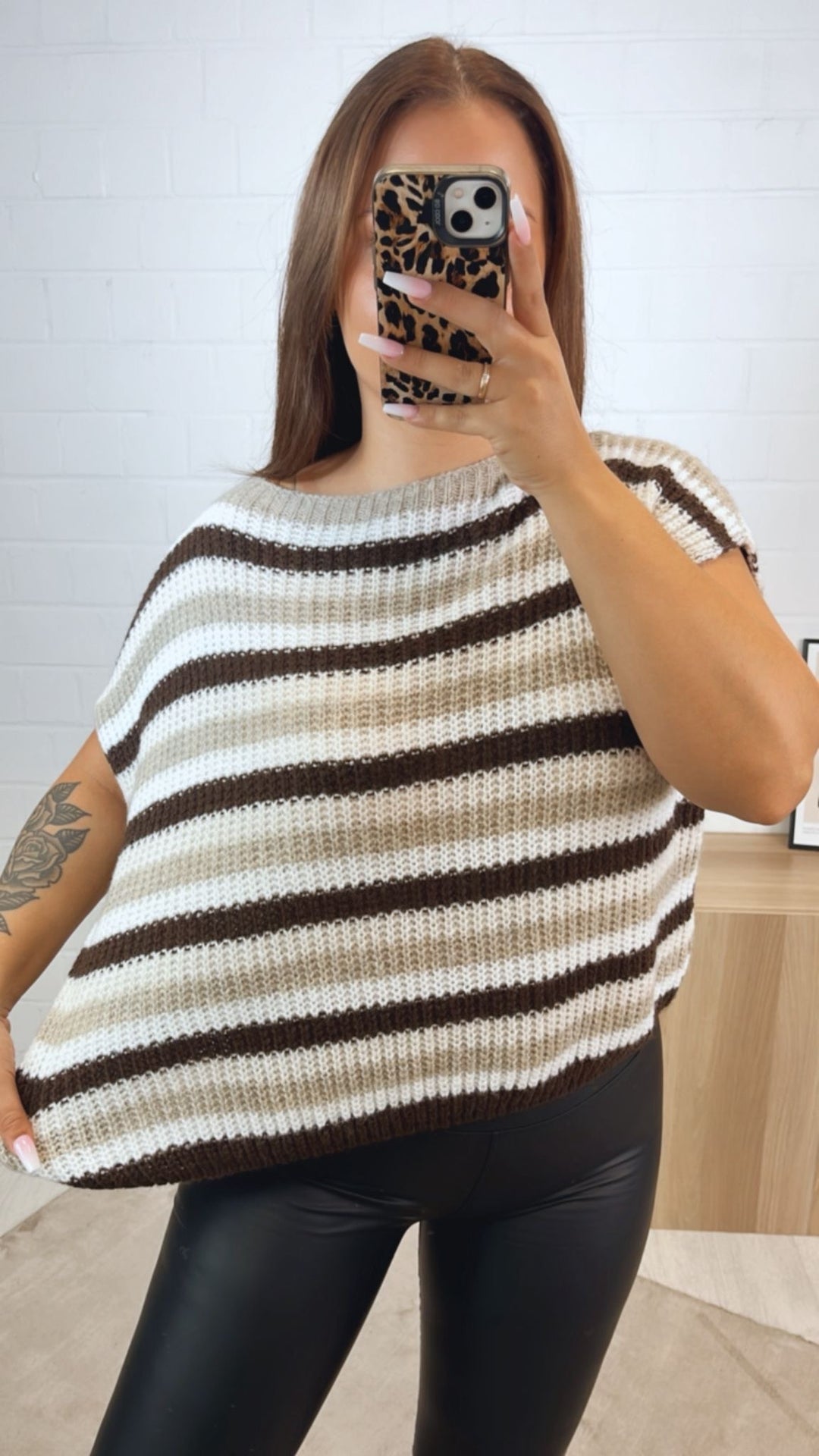Strickpullunder im Farbmix / braun - weiß - beige Art.122354