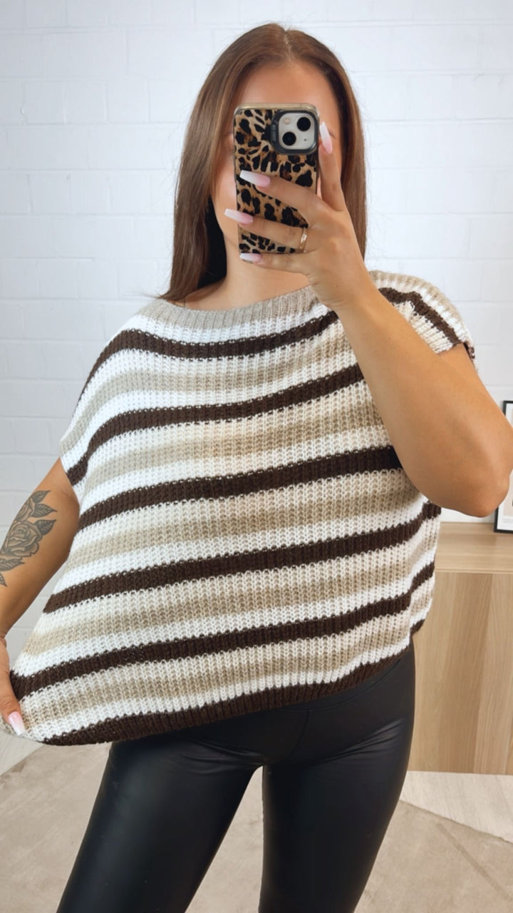 Strickpullunder im Farbmix / braun - weiß - beige Art.122354