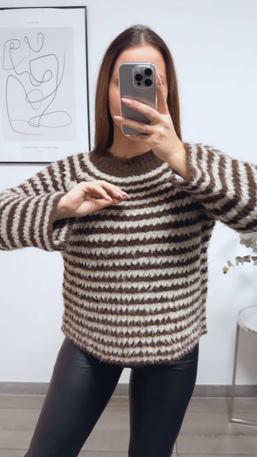 ausgefallener Strick Pullover mit Streifen / schoko braun - beige Art. 13298