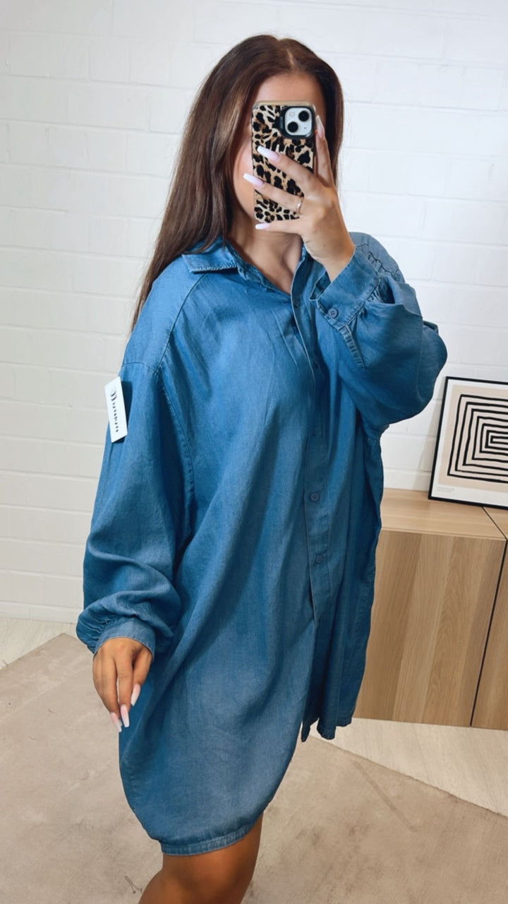LANGE Oversize Bluse in Denim Optik DUNKEL Art.12298