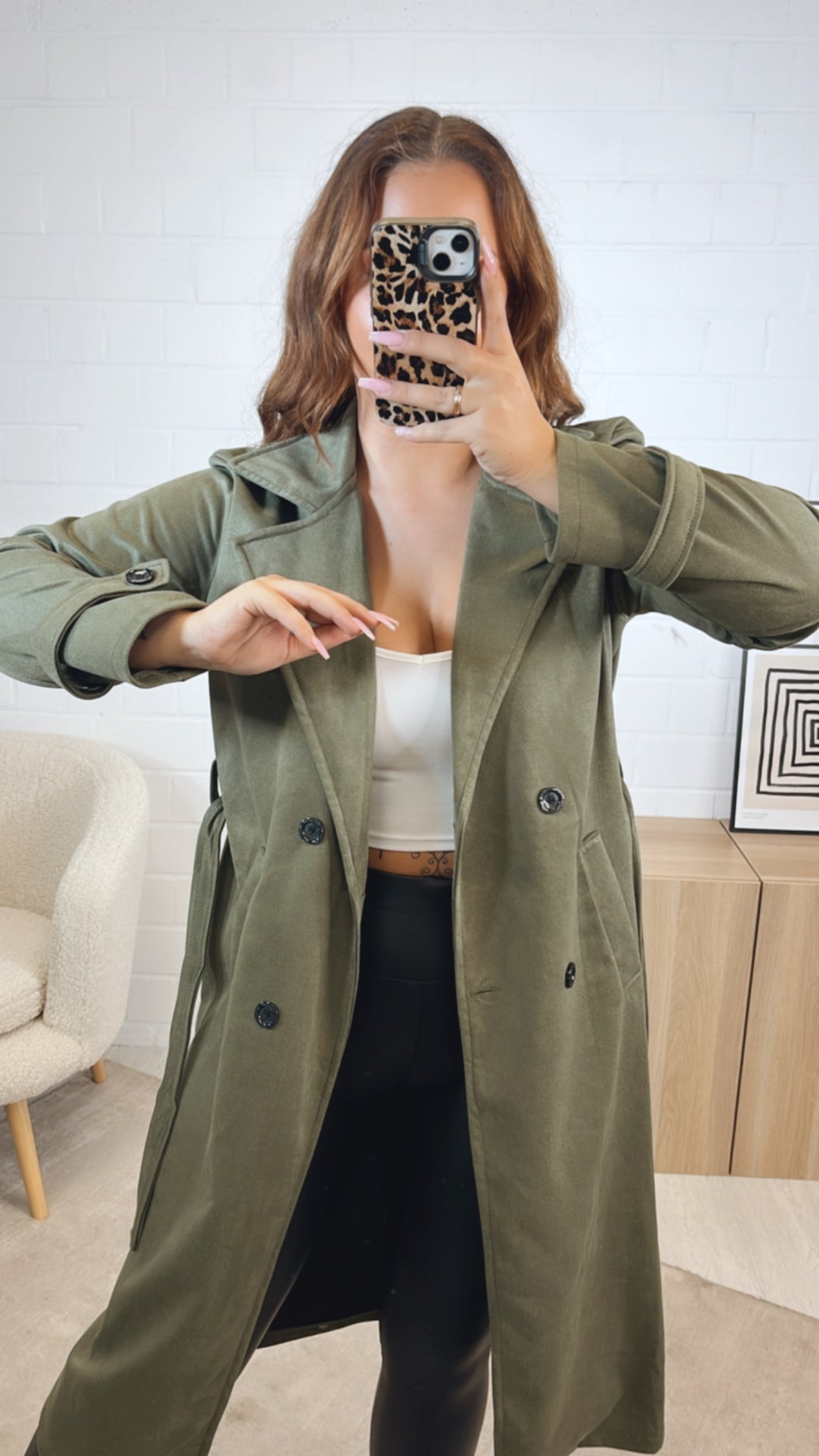 VELOURS Trenchcoat Mantel mit KNÖPFEN / khaki Art. 12606