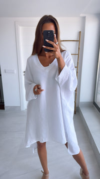 Musselin Ultra Vokuhila Long Bluse / weiss Art. 9777