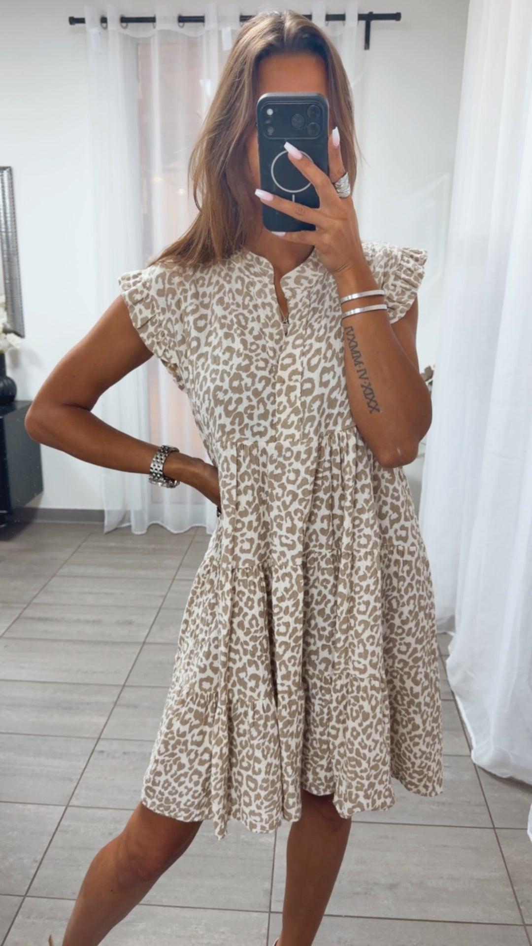 LEO Musselin Hängerchen Kleid / creme - cappuccino Art. 15249