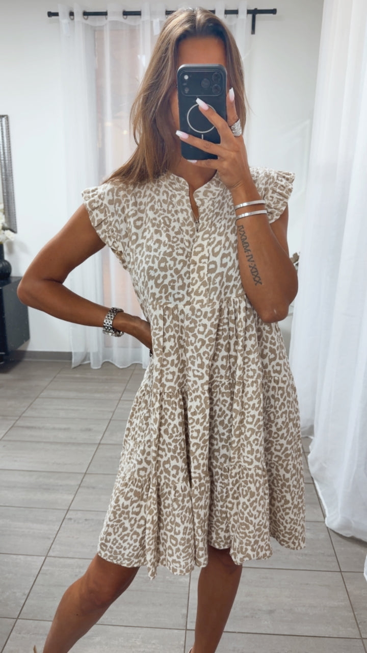 LEO Musselin Hängerchen Kleid / creme - cappuccino Art. 15249