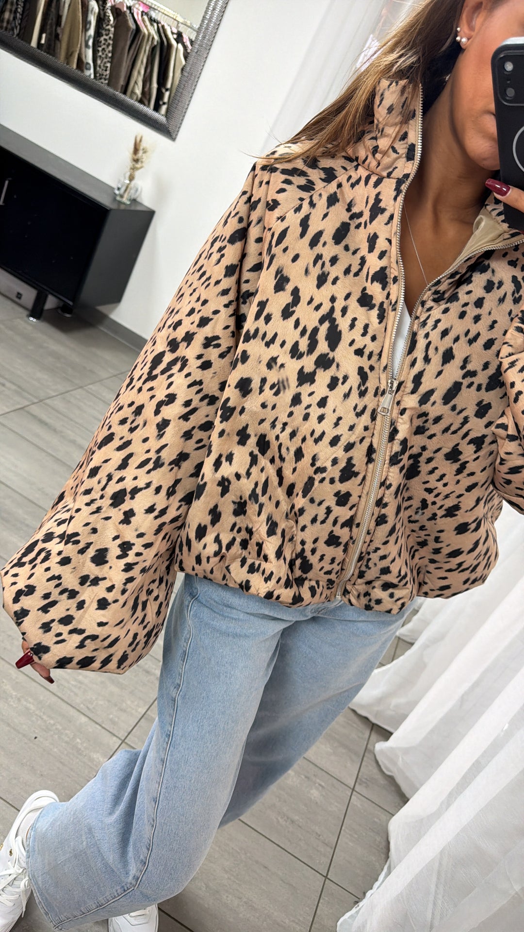Puffer Jacke / Leo beige - schwarz Art.16485