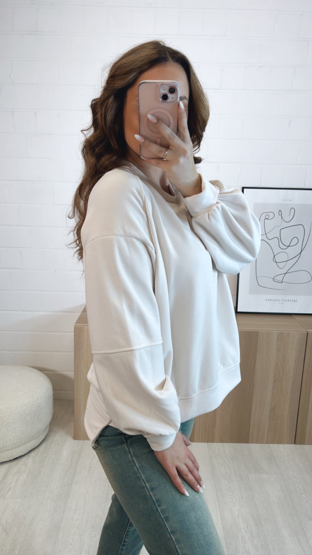 Sweater mit Ziernaht / creme weiss Art. 9407