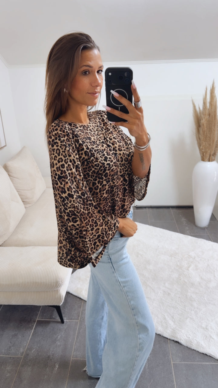 MEGA Oversize Shirt Leo - Muster / beige - braun - schwarz Art.15084