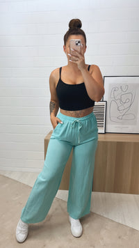 Baumwoll Hose in Leinen Optik / aqua Art. 10640