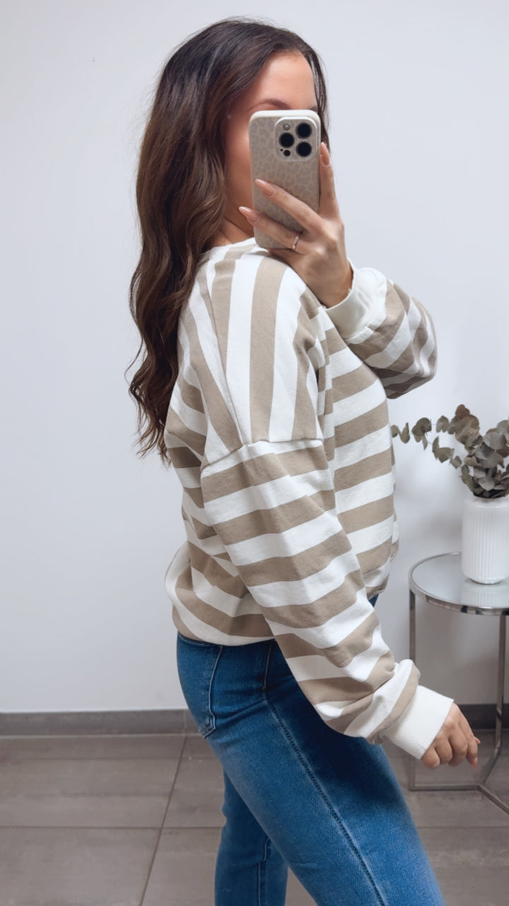 GESTREIFTER Sweater / creme - taupe Art. 13884