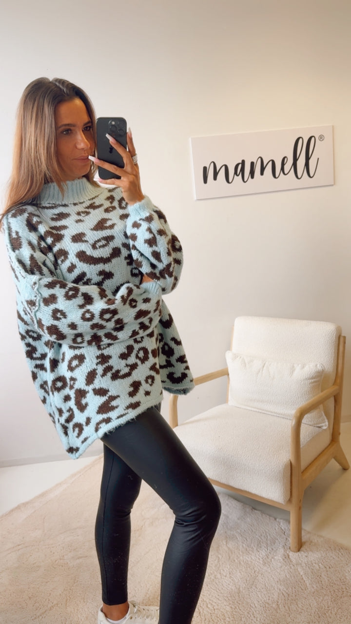 LEO Oversize Kuschel - Pullover / hell blau - schoko braun Art. 12695