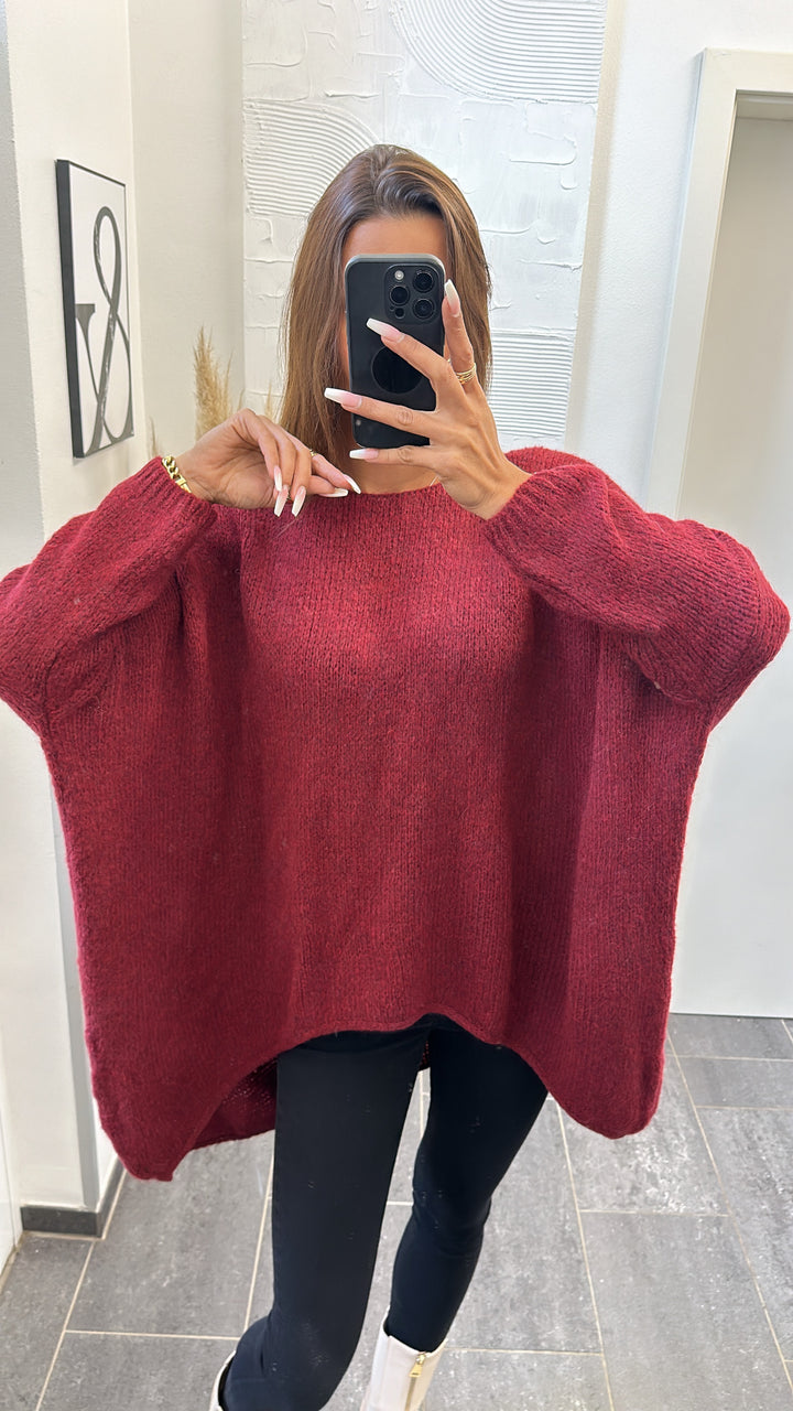 VOKUHILA oversize Strick Pullover  / Dunkel rot Art. 7881