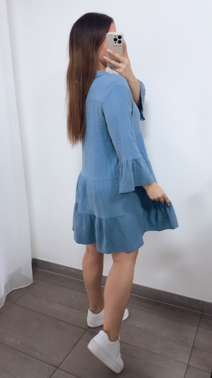 Musselin Kleid / Tunika / denim blau Art. 14466