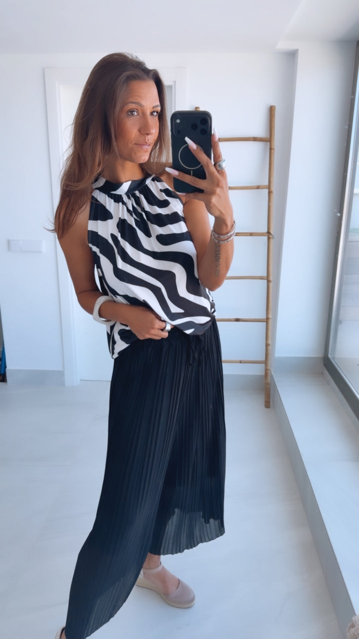 VORBESTELLUNG! ZEBRA ärmelloses Top / schwarz - creme Art. 15209