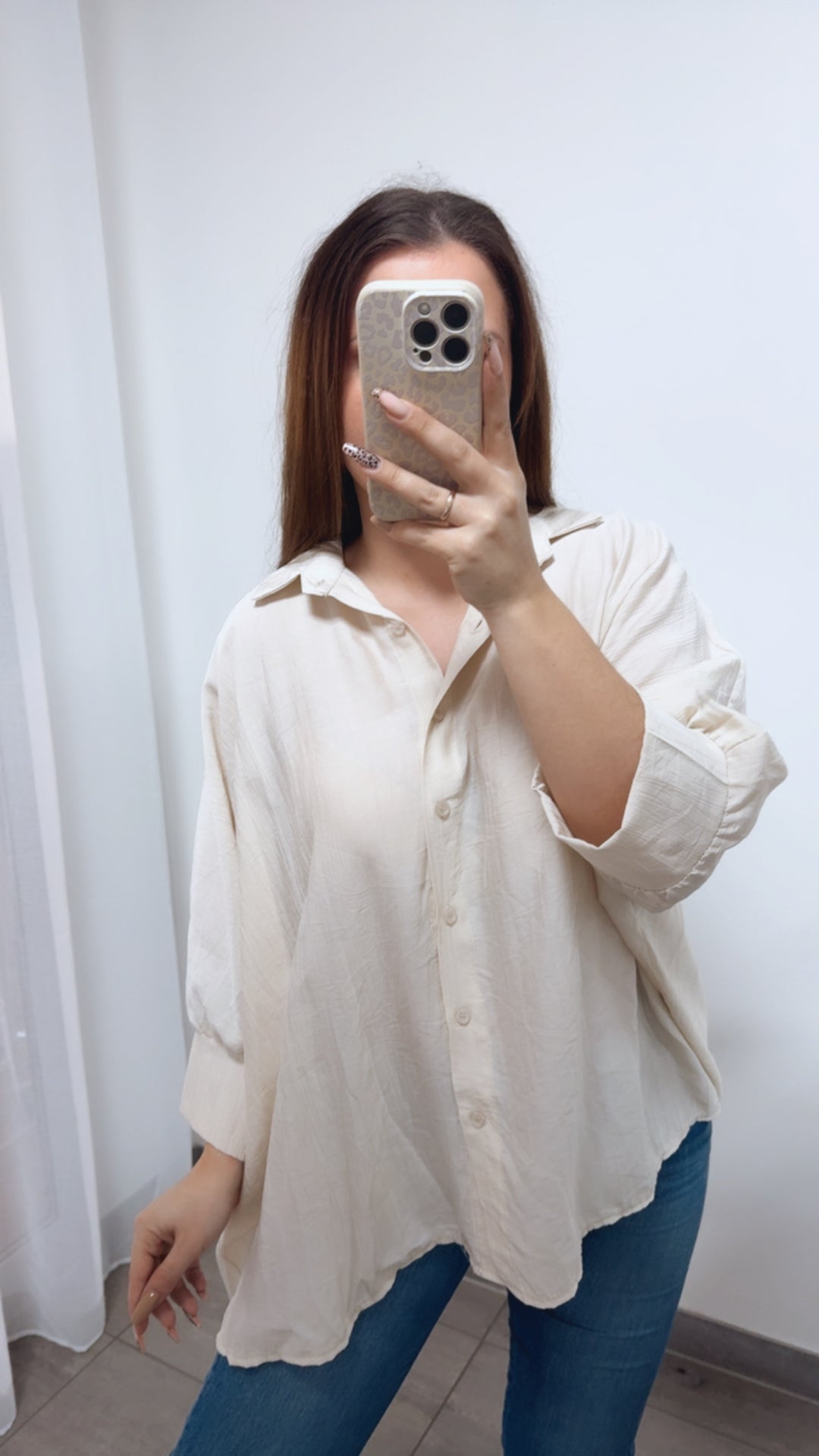 ultra weite Bluse mit kurzen Armen / beige Art. 14312