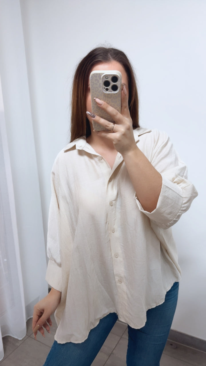 ultra weite Bluse mit kurzen Armen / beige Art. 14312