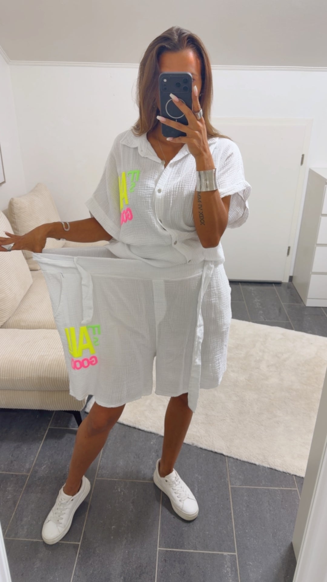 MUSSELIN Set Kurzarm Bluse + Short " It´s all good " / weiss Art. 15765