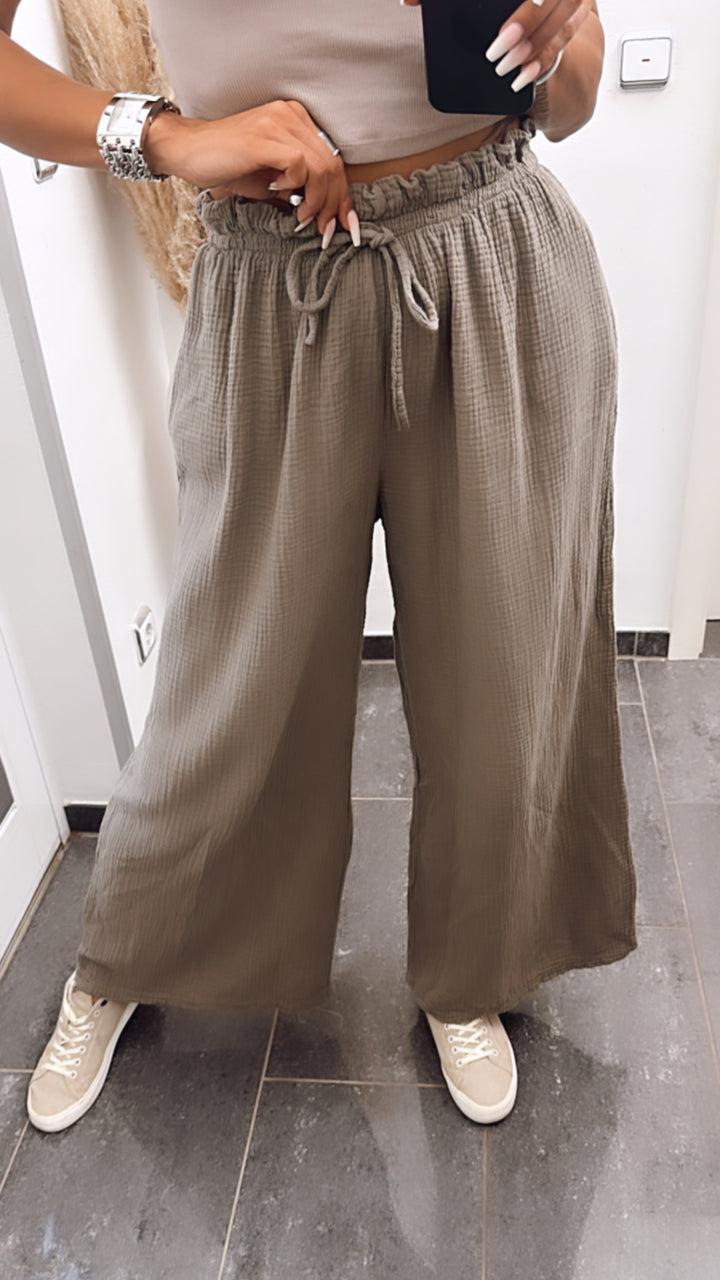 lockere, lange Musselin Hose / schlamm Art. 6299