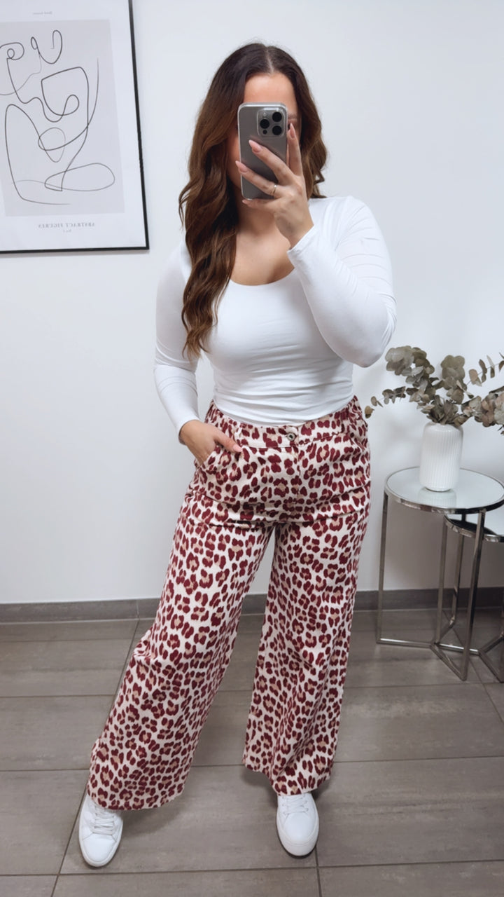 LEO elastische, gradlinige Jeans Hose / creme - bordeaux rot Art. 13164