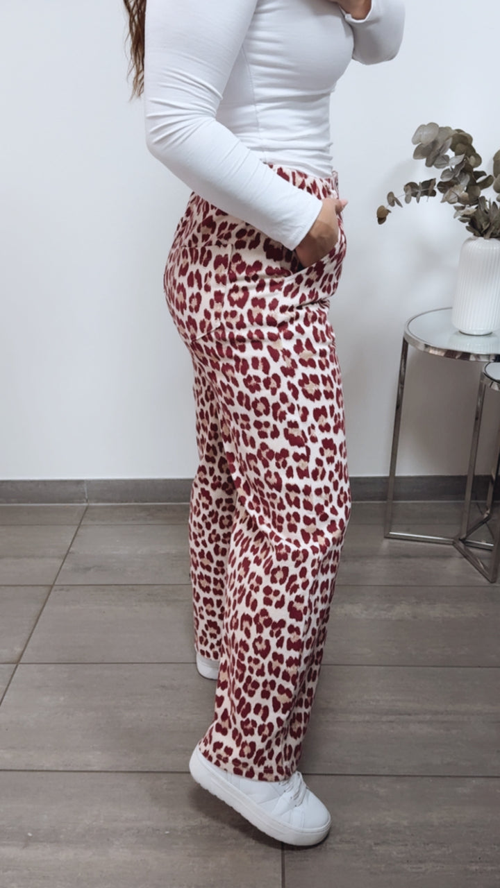 LEO elastische, gradlinige Jeans Hose / creme - bordeaux rot Art. 13164