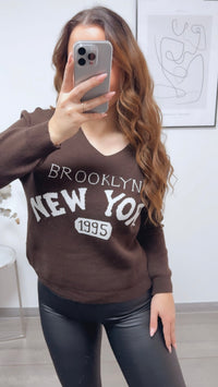 weicher Strick Pullover " New York " / Schoko braun - weiss Art. 13145