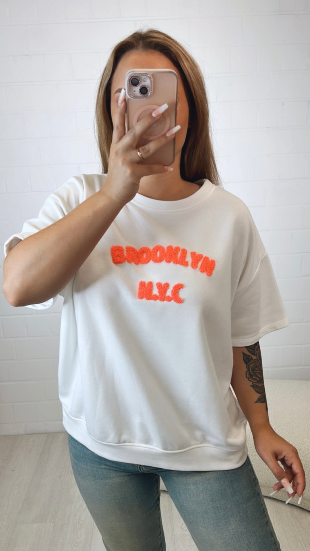 kurzarmiges Sweatshirt " Brooklyn " / weiss Art. 10409