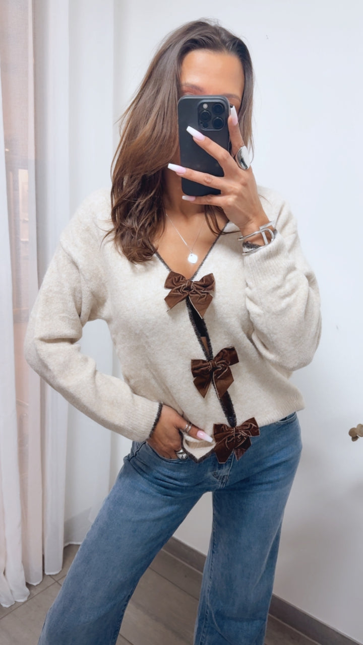 SAMT SCHLEIFEN Wende Pullover / beige - braun Art. 14178