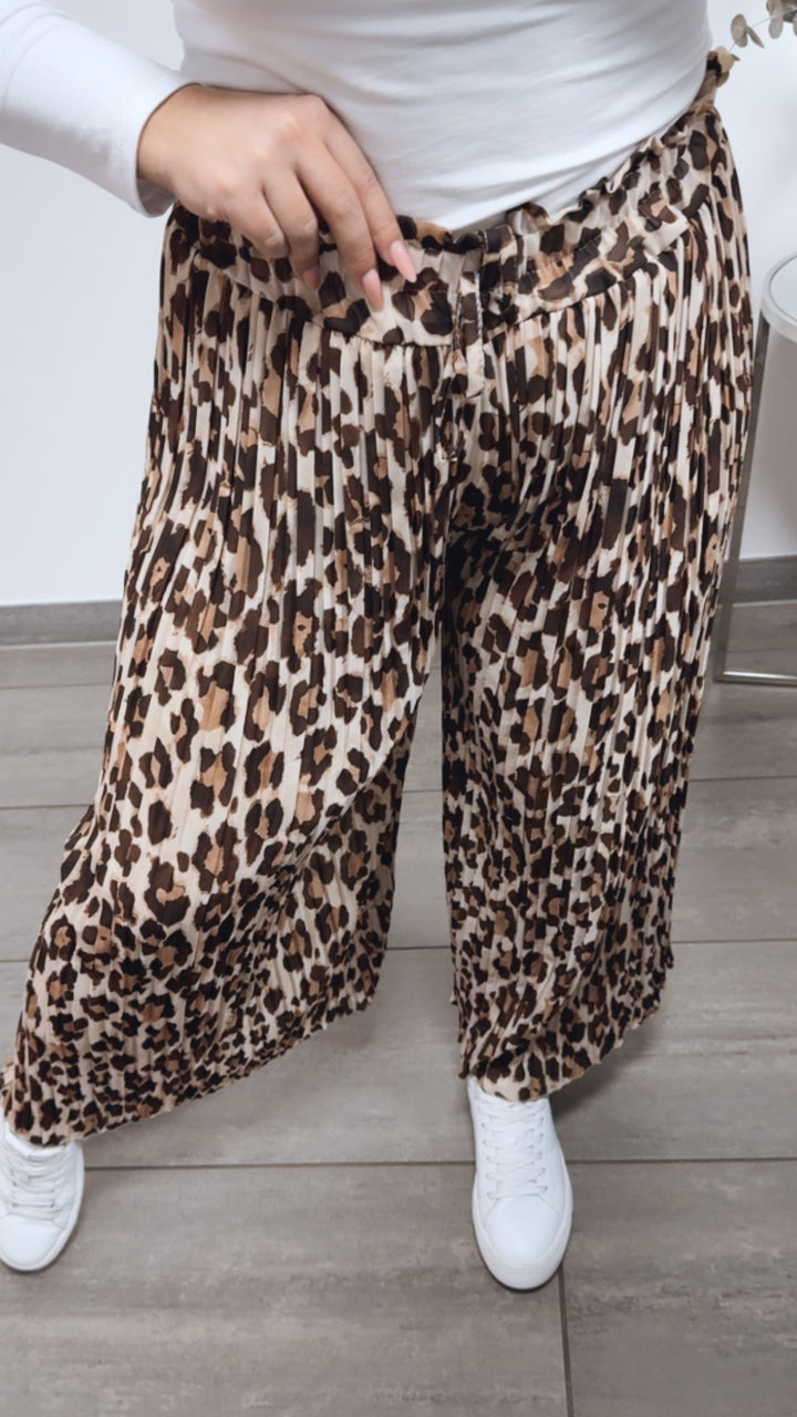 LEO Plissee Hose / braun - creme - camel Art. 13172
