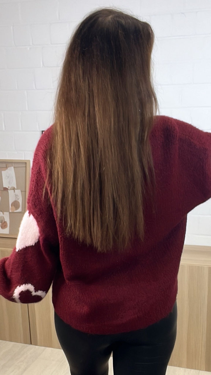 HERZEN Cardigan mit bunten Knöpfen / bordeaux rot - zartes soft rosa Art. 12536