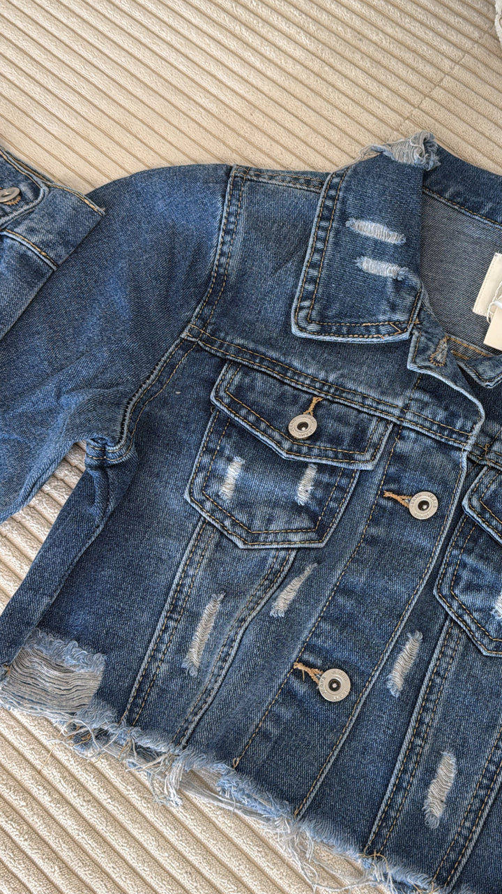Crop Jeansjacke mit used - Elementen / mittel blau Art. 5744