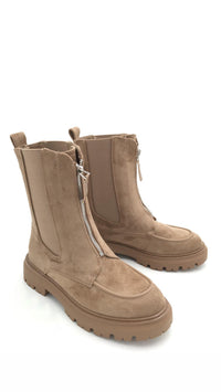 VELOURS Optik Zip-Boots, mit vorderem Reißverschluss " A-1009 " / taupe Art. 16425