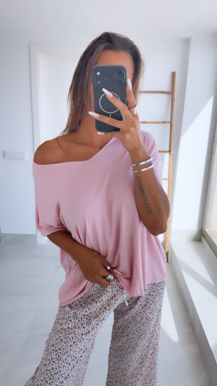T-shirt Oberteil mit V-Ausschnitt / puder rosa Art. 9023
