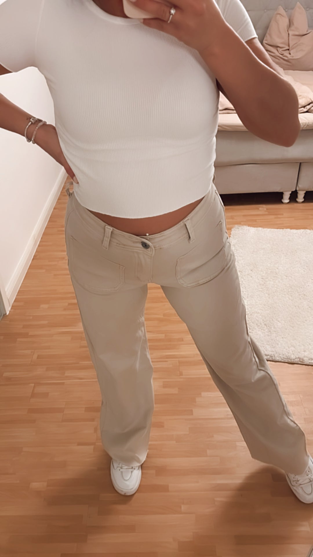 weite Jeans Hose " 8051/18 " / beige Art. 7659
