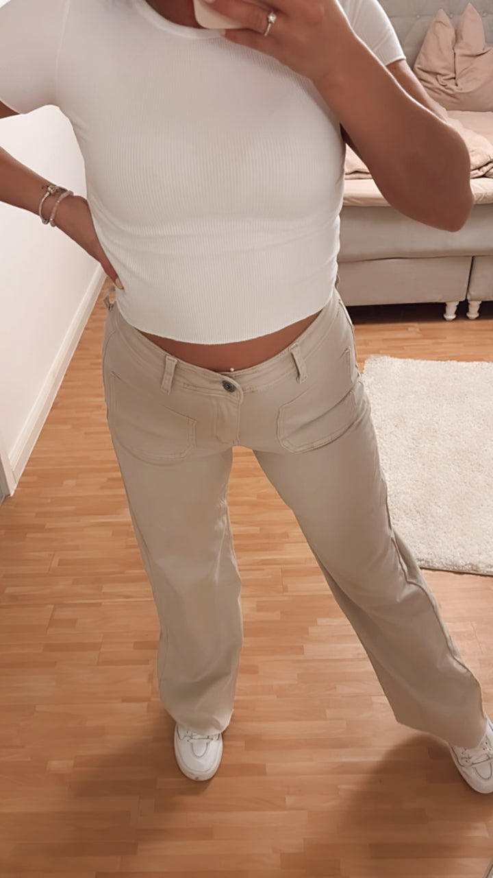 weite Jeans Hose " 8051/18 " / beige Art. 7659