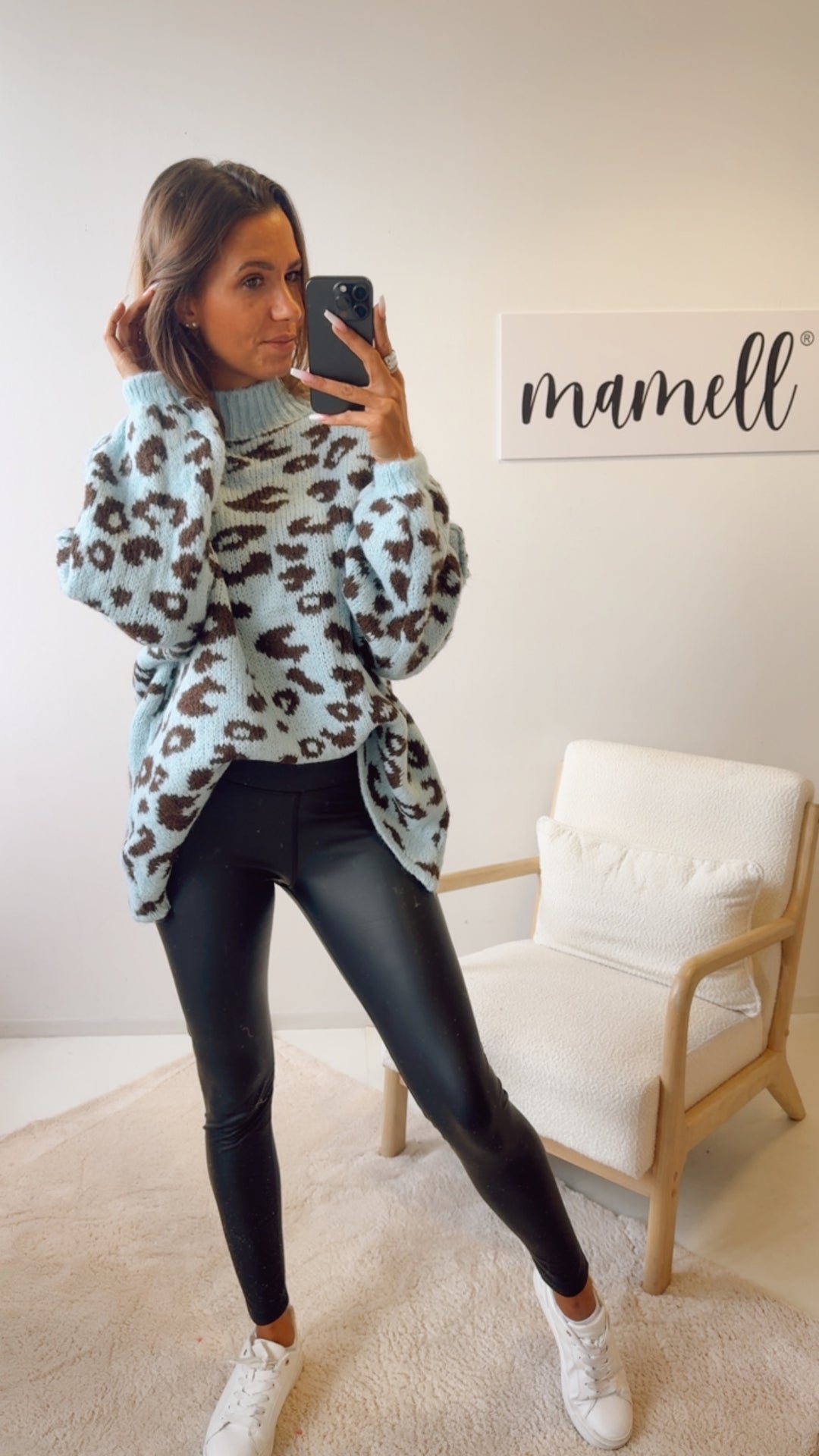 LEO Oversize Kuschel - Pullover / hell blau - schoko braun Art. 12695