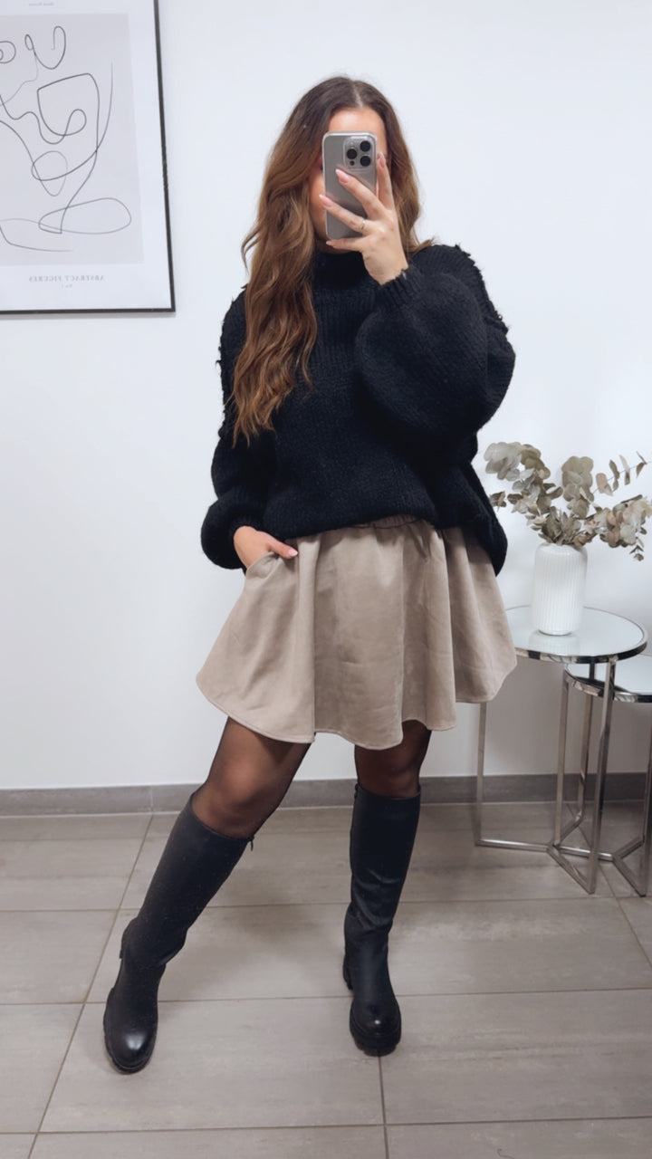 VELOURS ausgestellter Rock mit Spitzenhose / taupe Art. 13153