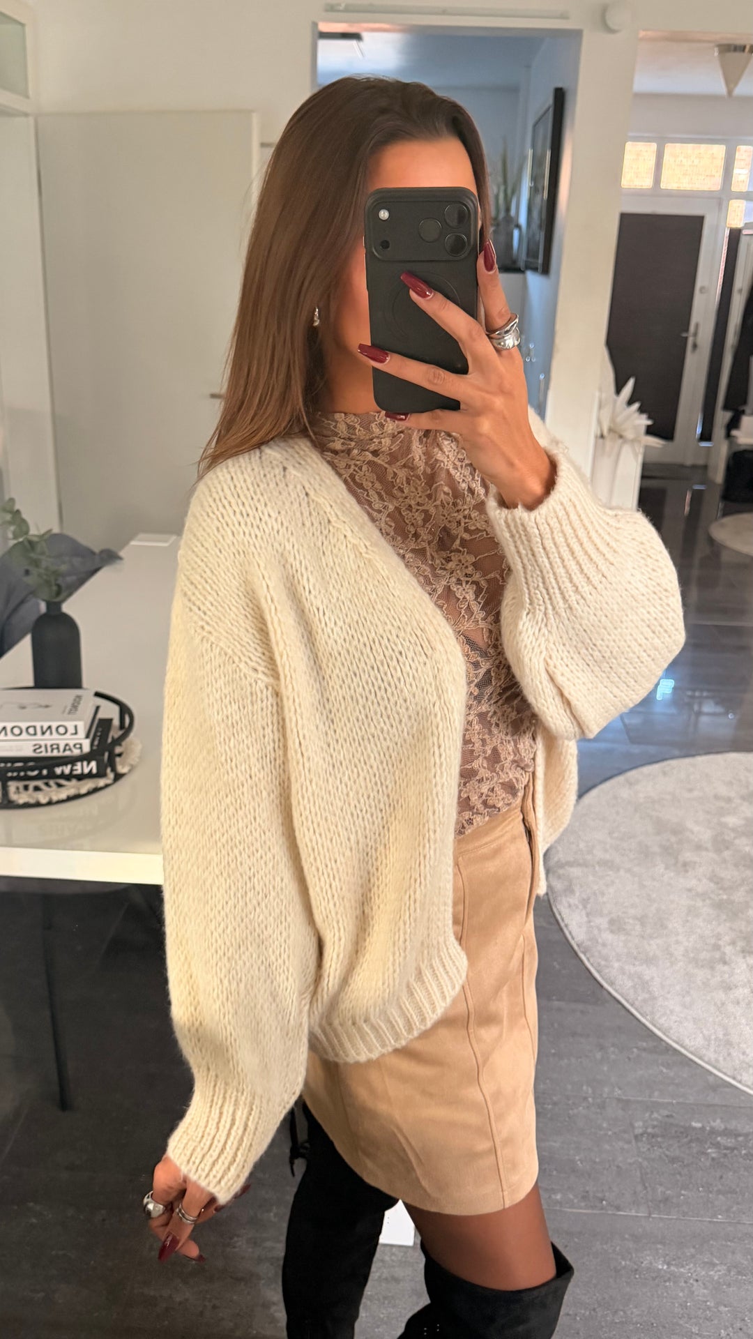 Grob Strick Cardigan, offener Schnitt, kürzer / creme Art. 16580