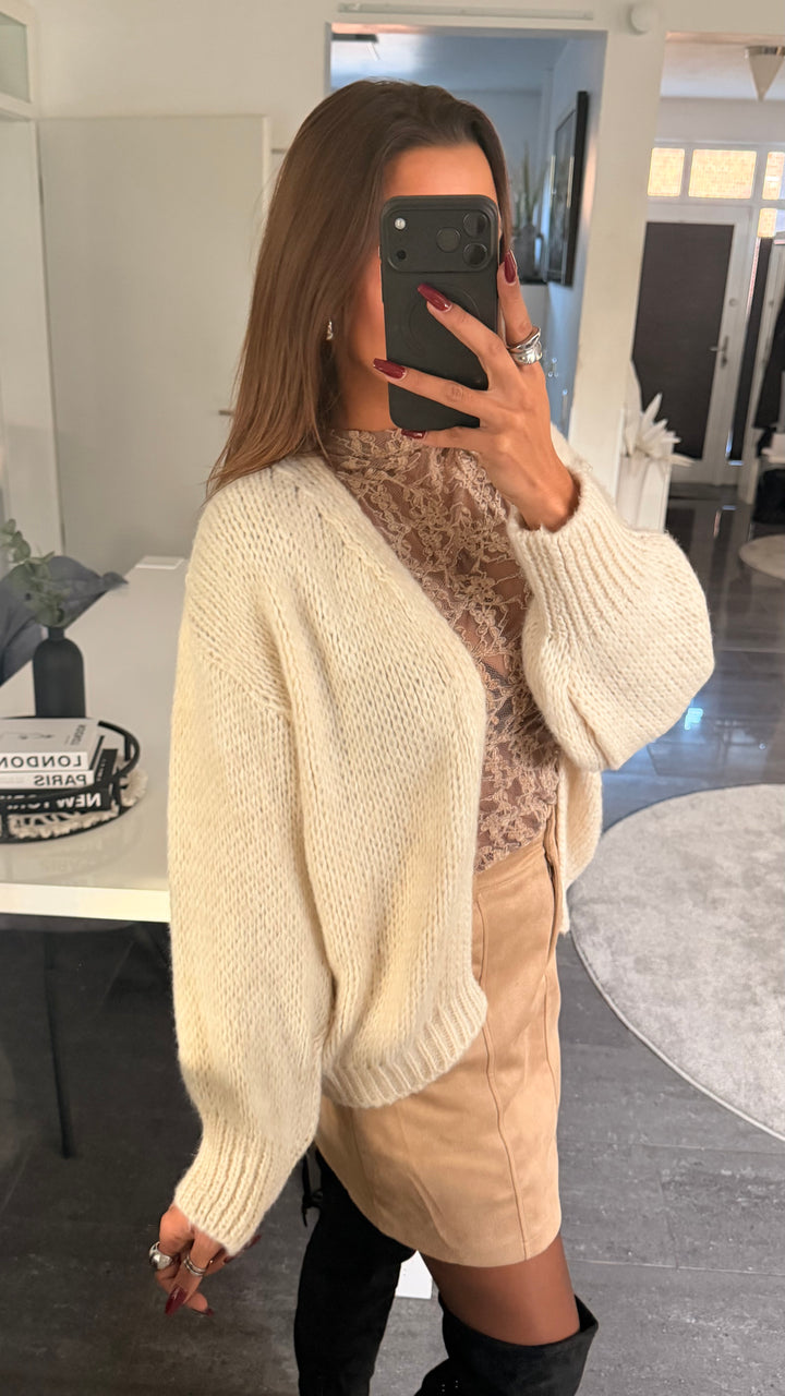 Grob Strick Cardigan, offener Schnitt, kürzer / creme Art. 16580