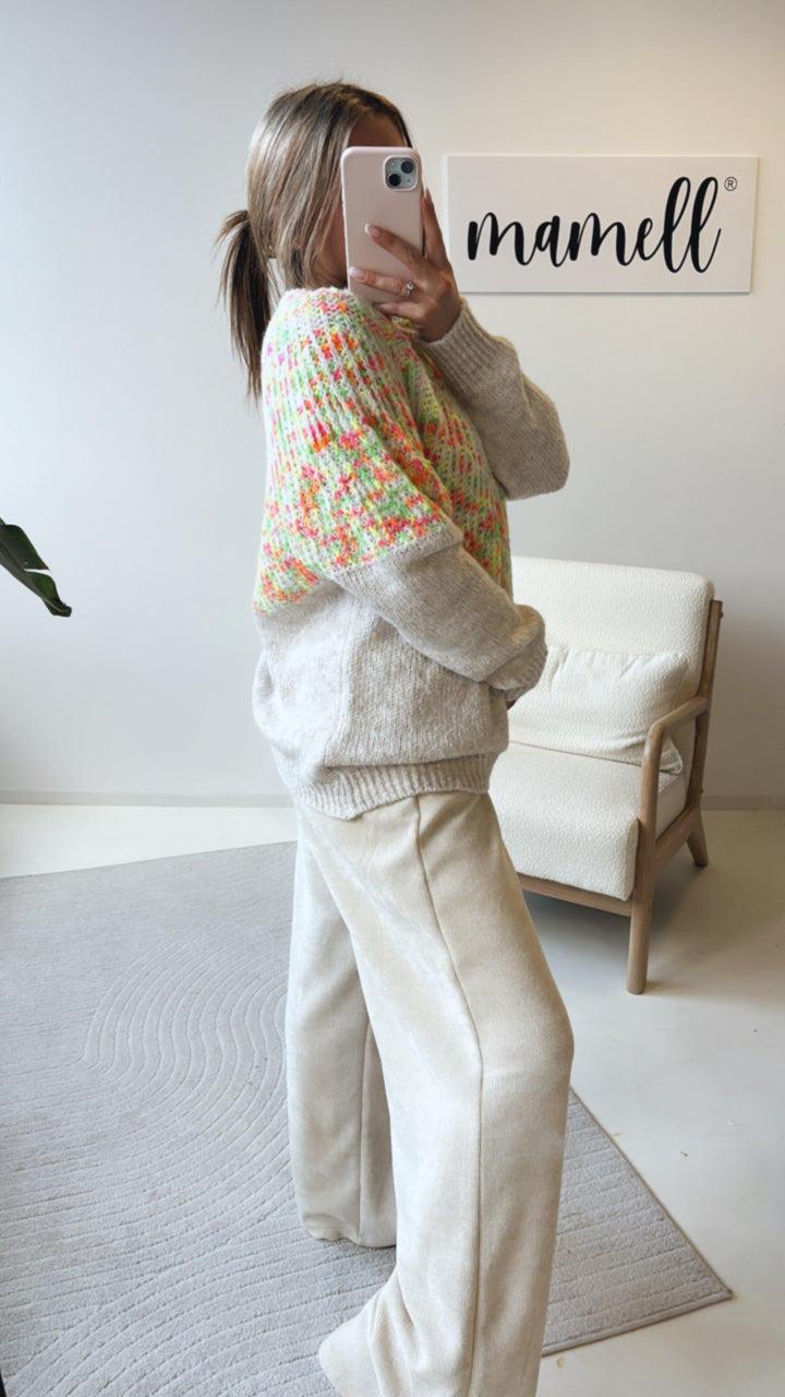 farbenfroher Strick Pullover - hochgeschlossen / beige - neon Art. 8823