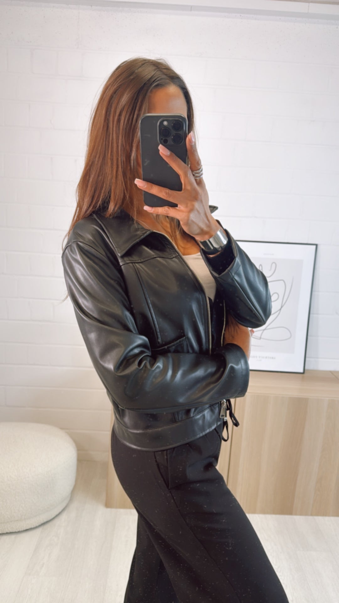 Lederlook Jacke mit Reißverschluss / schwarz Art. 9601