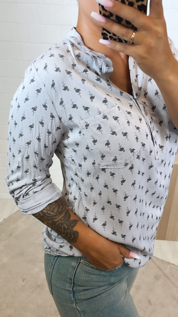 Blusen Oberteil " Flamingo " / grau Art. 11126