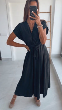 Maxi Kleid zum Binden, Wickeloptik / schwarz Art. 15372