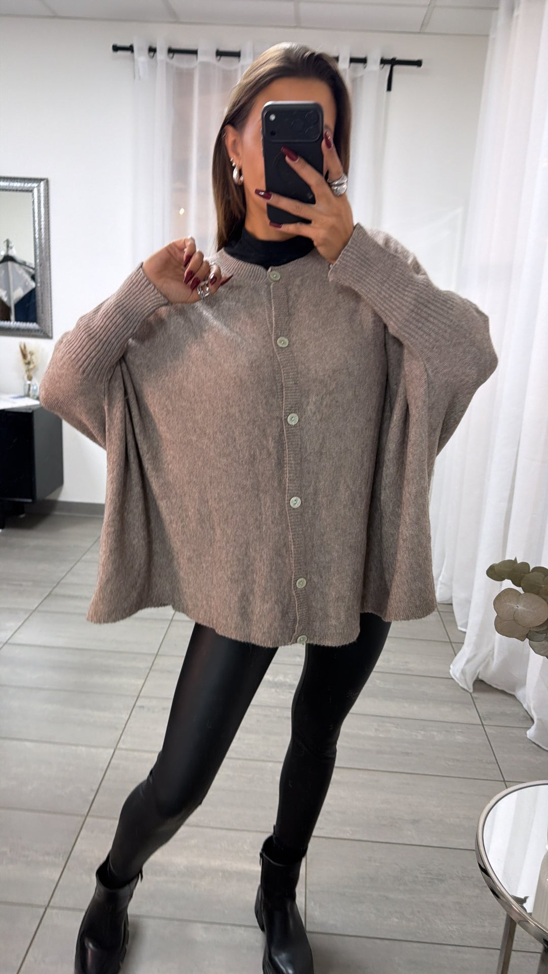 Cardigan / Pullover  - ultra weicher mit Fledermausärmeln / taupe meliert Art. 16688