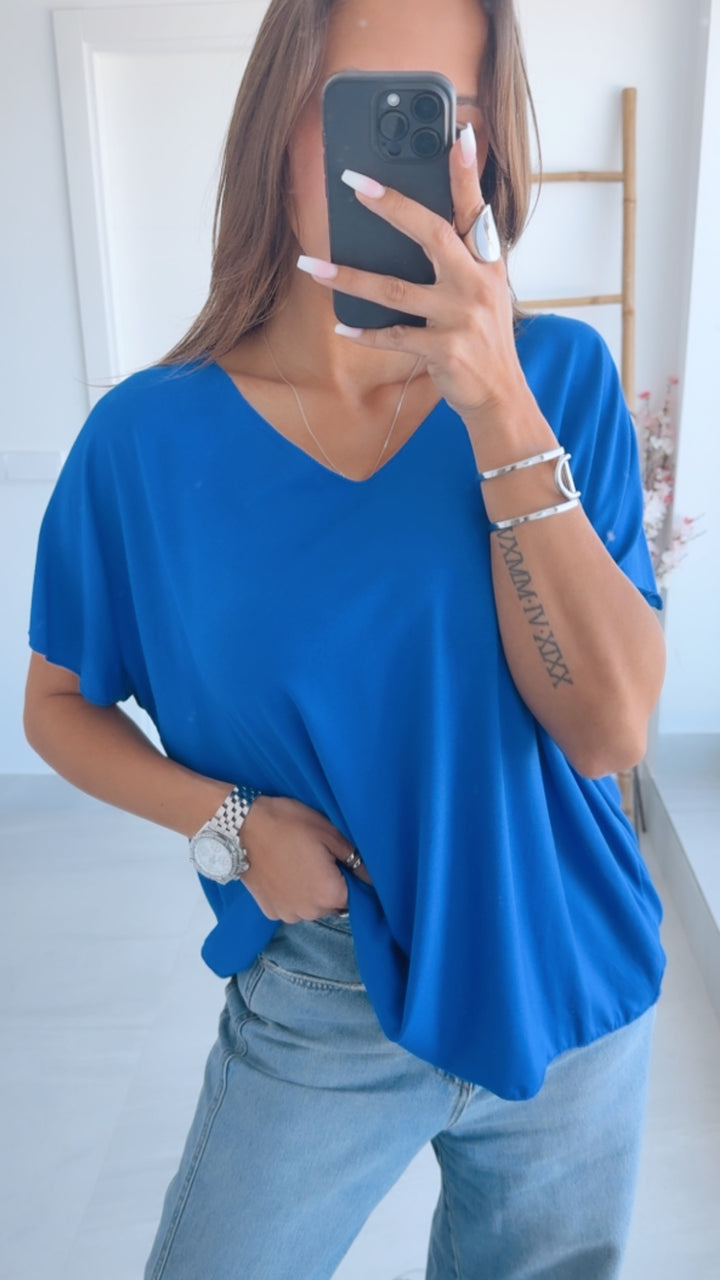 T-shirt Oberteil mit V-Ausschnitt / royal blau Art. 8906