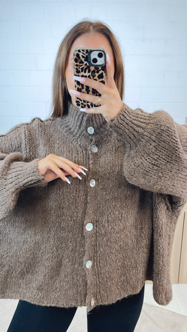 PERLMUTT KNÖPFE Kuschel Cardigan / braun meliert Art. 12363