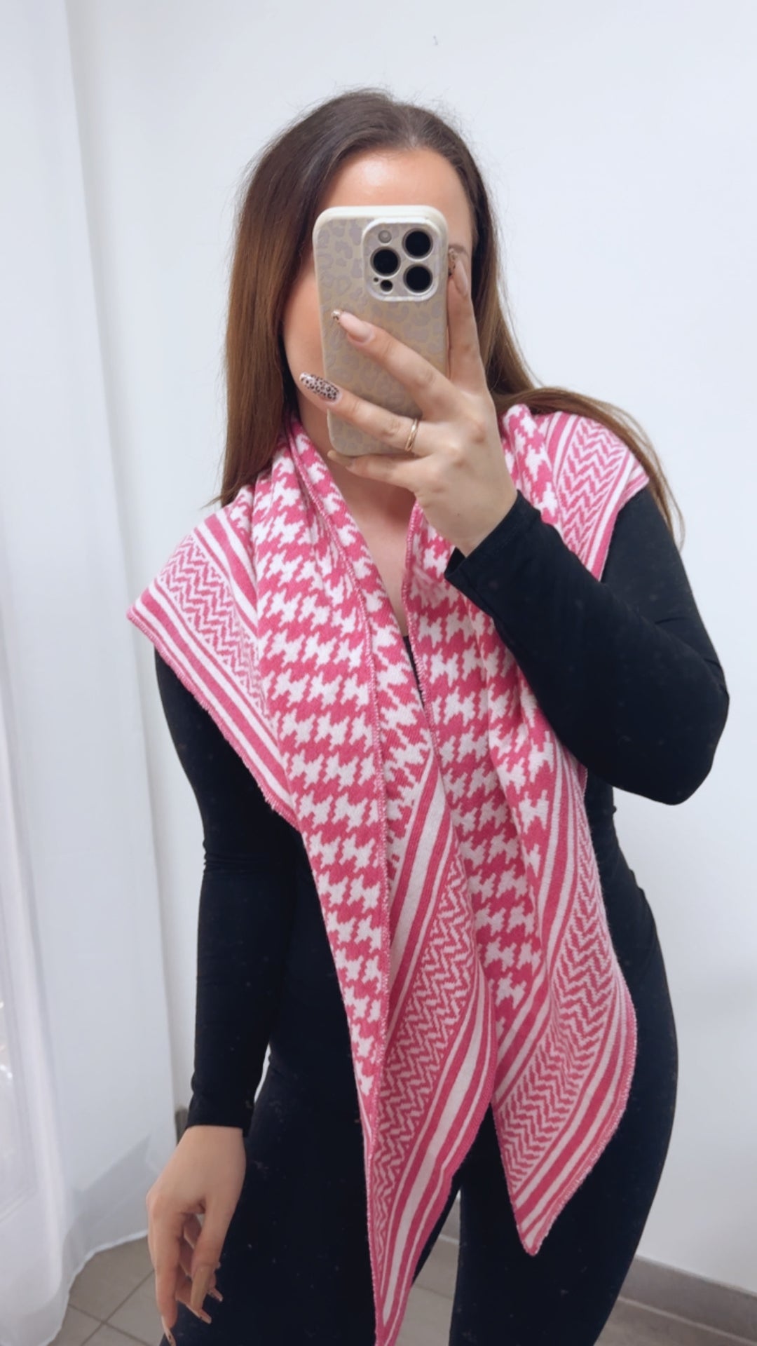 MUSTER Kaschmir - Mix Dreiecks Schal / pink - weiss Art. 14351