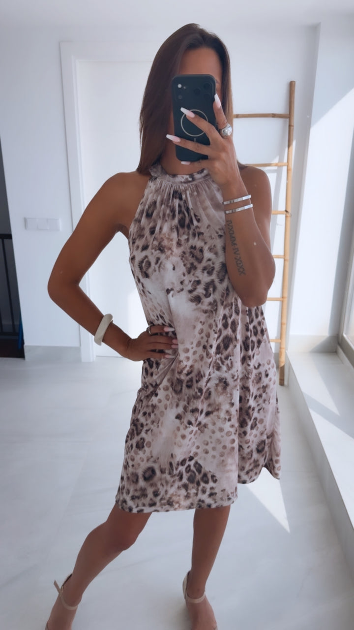 Leo- Animal Print HELL - Kurzes, fließendes Kleid / Art. 15203