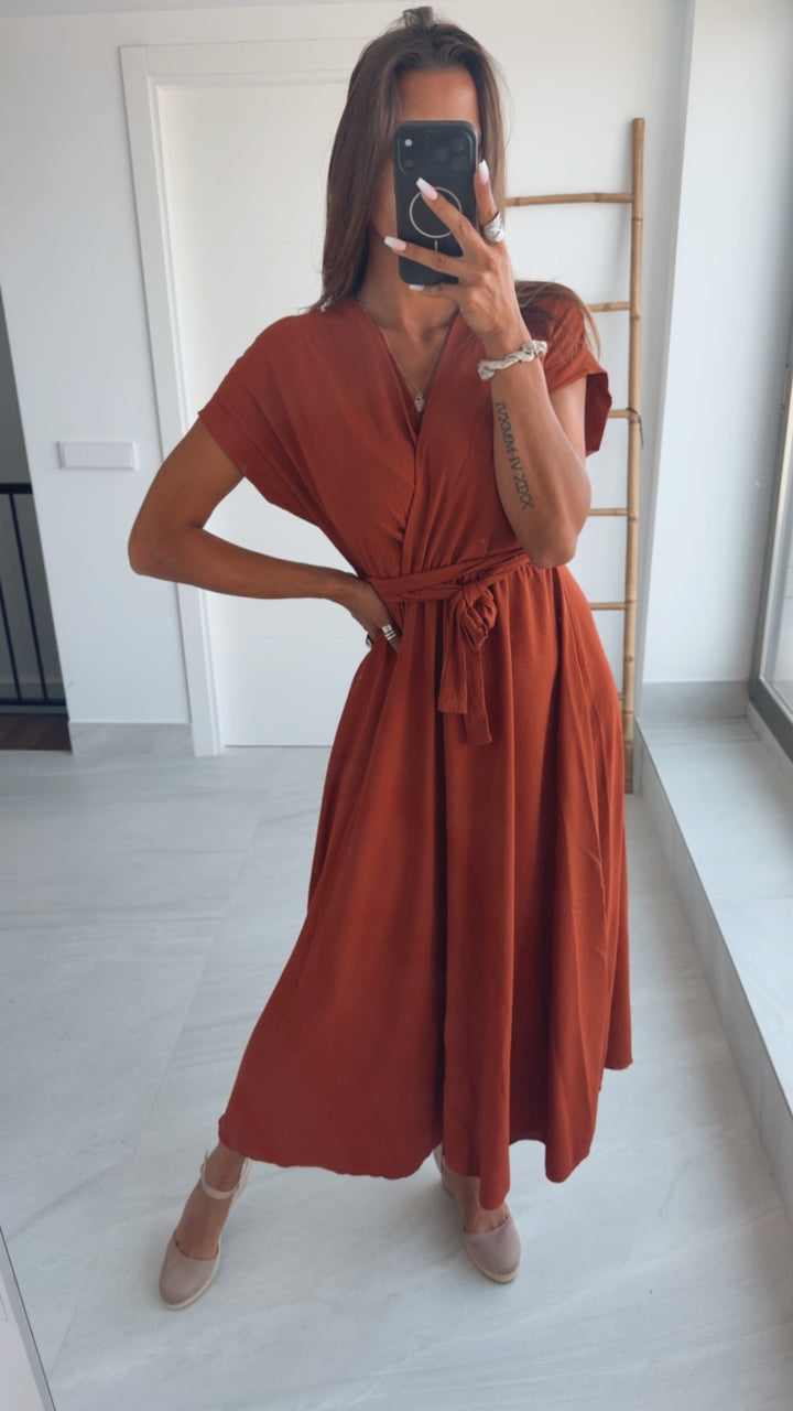 Maxi Kleid zum Binden, Wickeloptik / rost Art. 15374