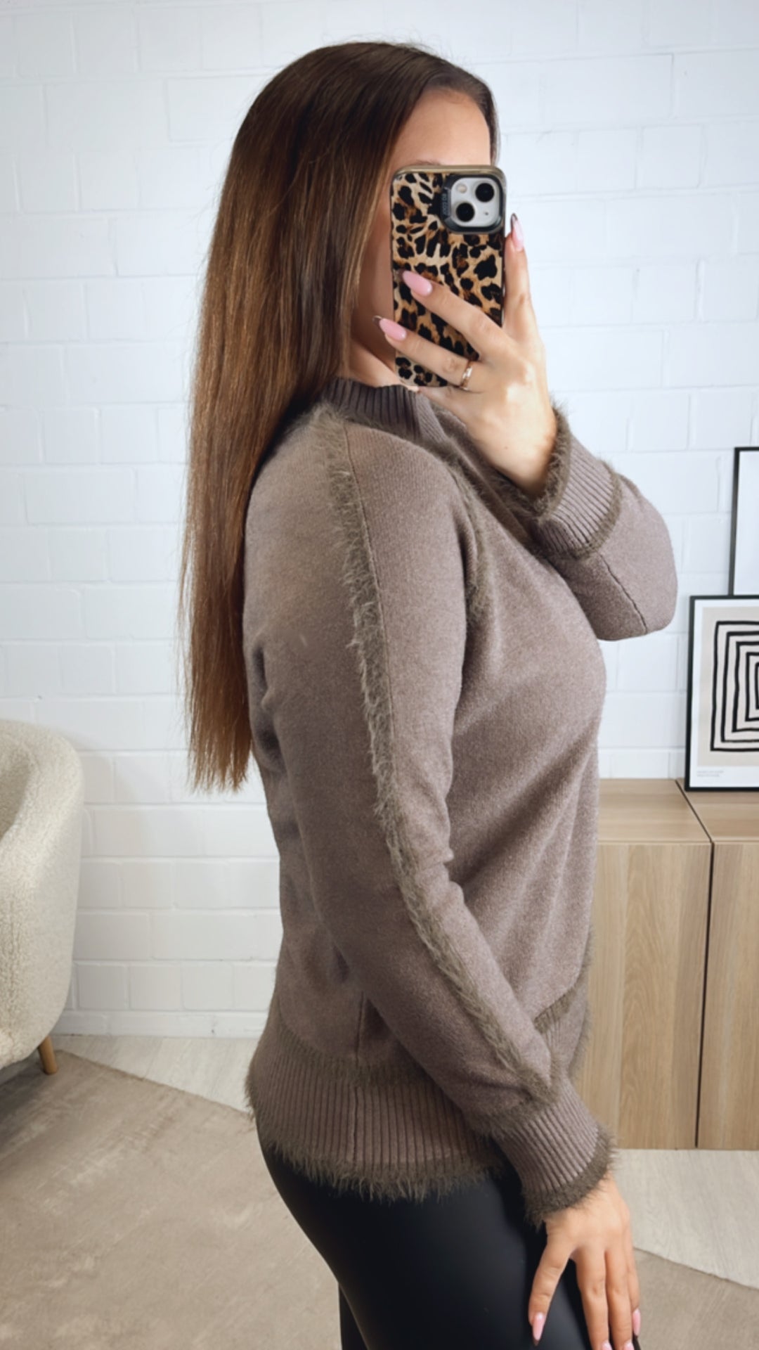 Pullover mit flauschigen Nähten / braun meliert - braun Art. 13034