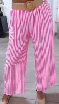 STREIFEN Musselin Hose mit Gürtel / weiss - pink Art. 15233